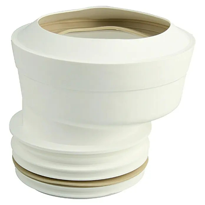 Admiral WC-Dichtmanschette exzentrisch - Rund, Durchmesser: 110 mm - Produktbild eines weißen WC-Anschlussstücks mit flexiblen Falten. Ideal für einfache Installationen im Badezimmer.