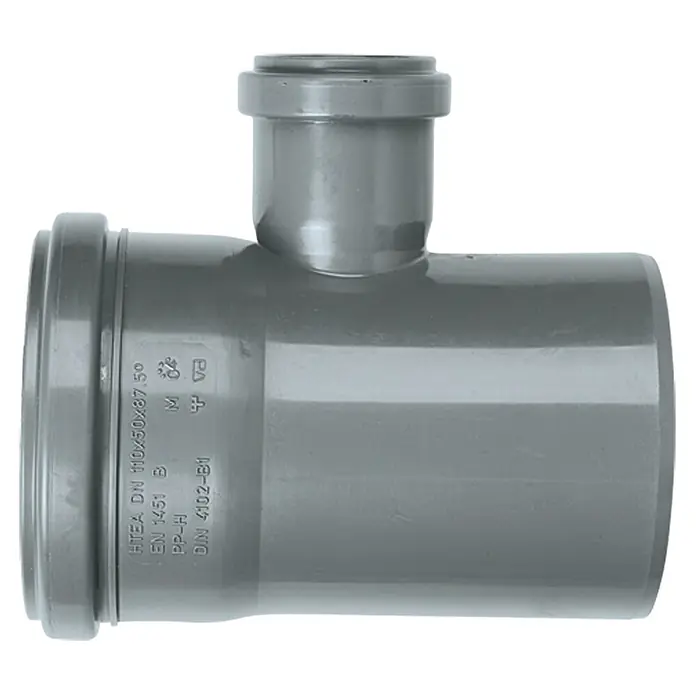 HT-Abzweig - DN 110/50, 87 ° - Graues HTEA DN 110x50x87.5° HT-Abzweigrohr aus Polypropylen (PP-H) nach DIN 4102-B1 für Abwasserleitungen.