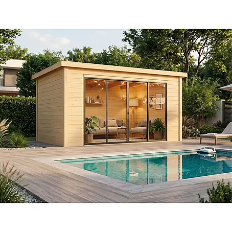 Fjordholz Gartenhaus   IsoSlide 2, 12.80  m²,  Spiegelglas, Grau