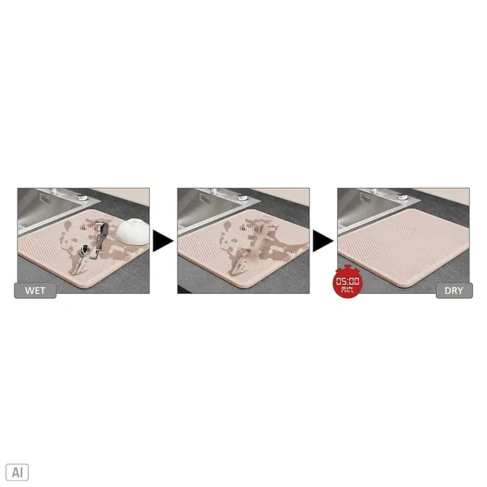 Wenko Abtropfmatte - 300 x 80 mm, Beige - Schnelltrocknende beige Matte für Geschirr, zeigt schnelle Absorption, von nass bis trocken in 5 Minuten.
