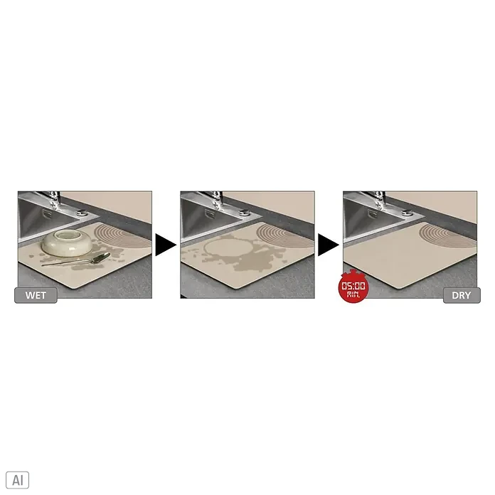 Wenko Abtropfmatte Dima - 70 x 70 mm, Beige - Beige Geschirrtrockenmatte zeigt schnelle Trocknung in 5 Minuten im Spülbeckenbereich.