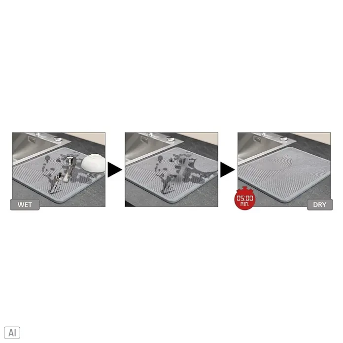 Wenko Abtropfmatte - 300 x 80 mm, Grau - Graue, strukturierte Abtropfmatte, feucht gezeigt und in 5 Minuten schnell trocknend.