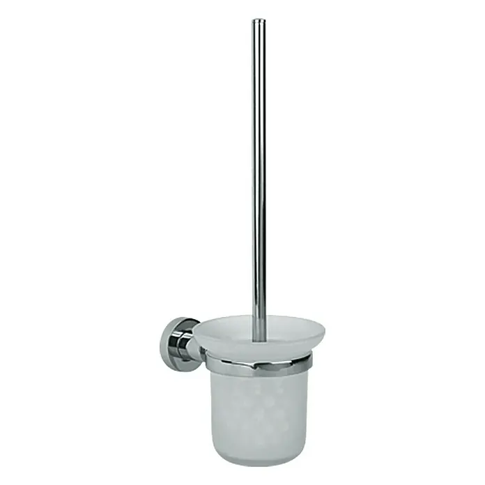 Tesa Loxx Conjunto de escobilla - Tipo de montaje: Pegado, Cromado - Escobillero de pared con recipiente de vidrio esmerilado y mango cromado para un diseño de baño elegante.