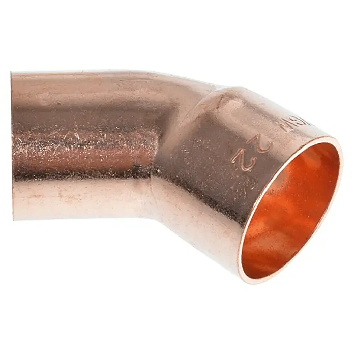 Kupfer-Bogen 5040 IA - Durchmesser: 22 mm, Winkel: 45 °, 1 Stk. - Kupferrohrbogen mit 45 Grad Winkel, ideal für Sanitär- und Heizungsinstallationen. Robuste Bauweise garantiert lange Lebensdauer.
