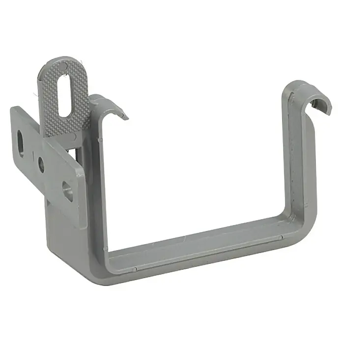 FunkeGruppe Dachrinnenhalter - Nennweite: 70 mm, Kunststoff, Grau - Graue Kunststoff-Dachrinnenhalterung mit Befestigungslöchern für eine stabile Montage. Ideal für die Installation von Dachrinnen.