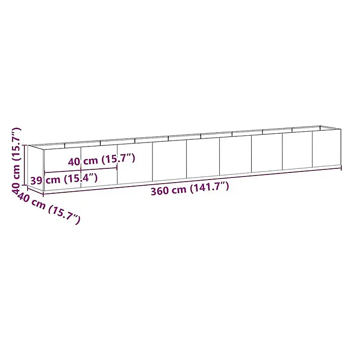 vidaXL Pflanzkübel Anthrazit 360x40x40 cm Kaltgewalzter Stahl -  - Weißer Wandschrank mit mehreren Türen und Maßen: 360 cm Breite, 40 cm Höhe, 40 cm Tiefe.