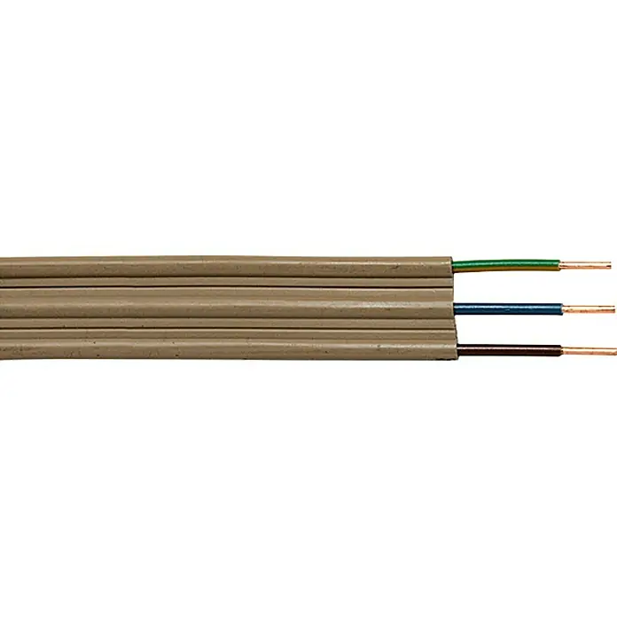Stegleitung NYIFY- J 3x1,5 mm² - Anzahl Adern: 3, 10 m, Beige - Flaches dreipoliges Elektrokabel mit farbcodierten Adern für Strominstallationen und Geräteanschlüsse.