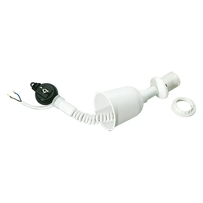 Voltomat Leuchtzugpendel - Weiß, 130 cm, 60 W, E27 - Lampe mit weißem Lampenschirm, Lampenfassung und schwarzem Schalter für eine elegante Beleuchtung.