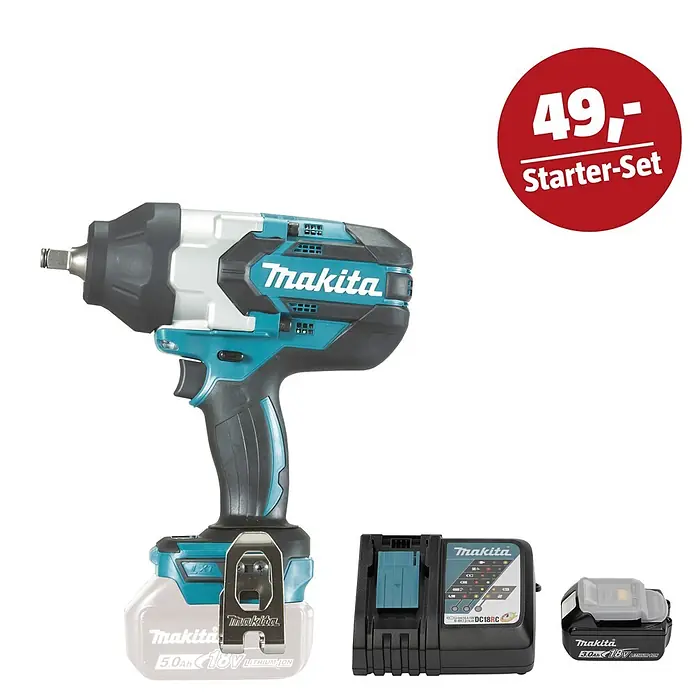 Makita LXT 18V Maschinen-Set - Akku-Schlagschrauber DTW1002Z, Ladegerät & 3 Ah Akku - Makita Schlagschrauber Starter-Set mit 5.0Ah Akku, Ladegerät und zusätzlichem 3.0Ah Akku.