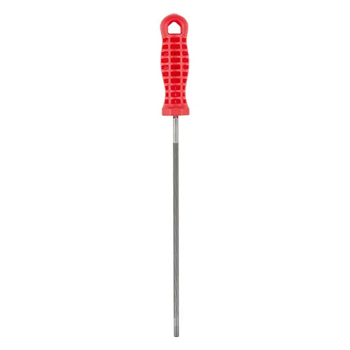 Wisent Kettensägefeile - Durchmesser: 5,5 mm, Länge Feilenblatt: 200 mm - Runde Schlüsselfeile mit rotem Griff. Ideal zum Bearbeiten von Metall und anderen Materialien.