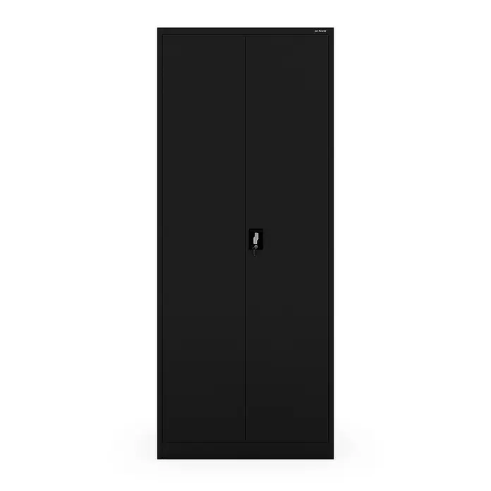 Jan Nowak Haushaltsschrank DAWID H2200, abschließbar, 90x220x45 cm, Schwarz -  - Schwarzer Metallschrank mit zwei Türen, Schloss und Schlüssel.
