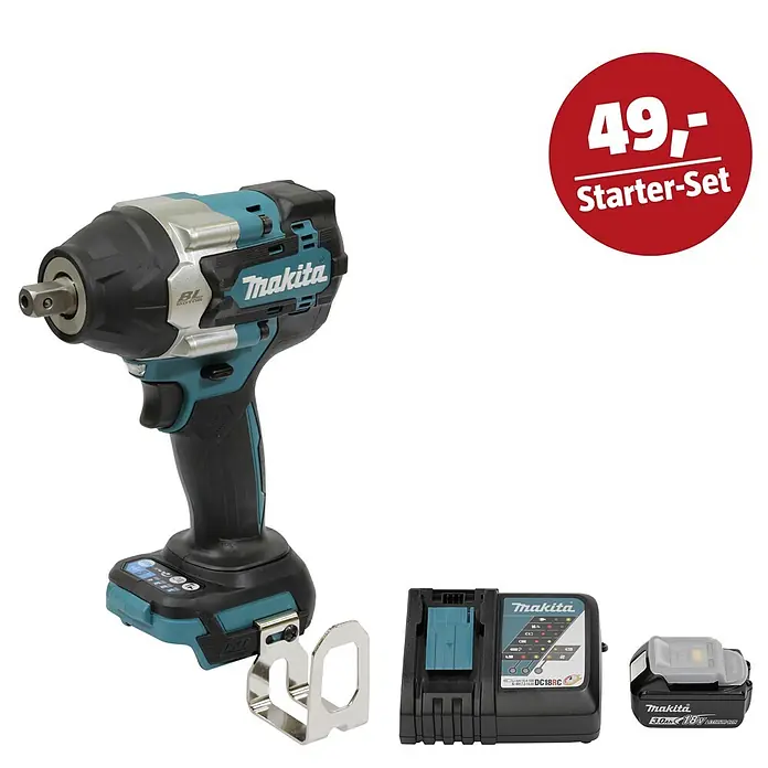 Makita LXT 18V Maschinen-Set - Akku-Schlagschrauber DTW701Z, Ladegerät & 3 Ah Akku - Makita Schlagschrauber Starter-Set mit Akku und Ladegerät, Preis 49.