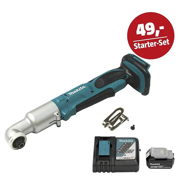 Makita LXT 18V Maschinen-Set - Akku-Schlagschrauber DTL061Z, Ladegerät & 3 Ah Akku - Makita Akku-Ratsche in Türkis und Schwarz mit Akku und Ladegerät. Starter-Set.