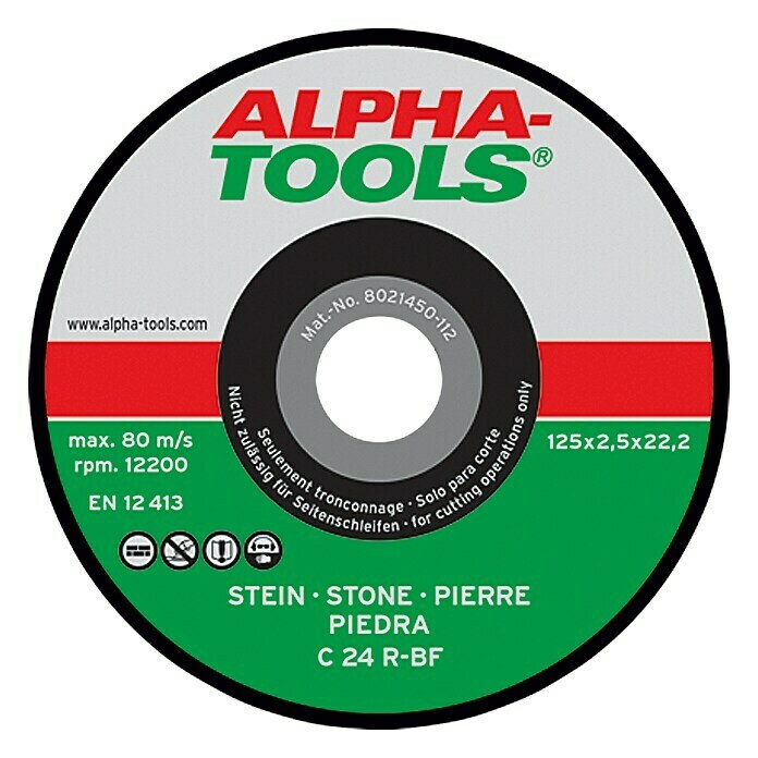 Alpha Tools Disco de corte C 24R-BF (Piedra, Diámetro disco: 125 mm, Espesor disco: 2,5 mm, 10 uds.)