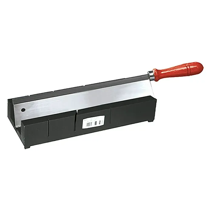 Wisent Gehrungsschneidladen-Set Classic - Blattlänge: 250 mm - Eine Gehrungssäge mit rotem Griff und schwarzem Kasten, ideal für präzise Schnitte in Holz und anderen Materialien.