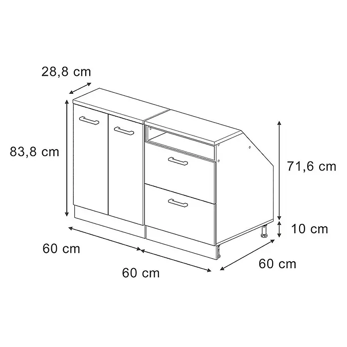 Küchenschrank für Dachschrägen R-Line 120 cm Artisan-Eiche Art.-Nr. 60367 - 