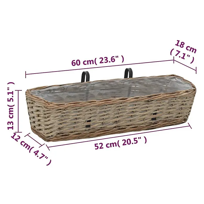 vidaXL Balkon Blumentöpfe 2 Stk. Weide mit PE Auskleidung 60 cm - 