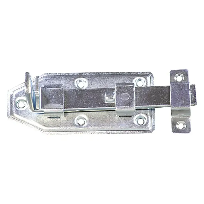 Stabilit Schieberiegel - 120 x 56 mm - Metallriegel mit Befestigungslöchern zur Sicherung von Türen und Toren. Der Riegel ist silbern und robust.
