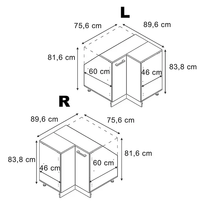 Vicco Eck-Küchenschrank für Dachschrägen R-Line, Anthrazit HGL, 75.6 cm - 