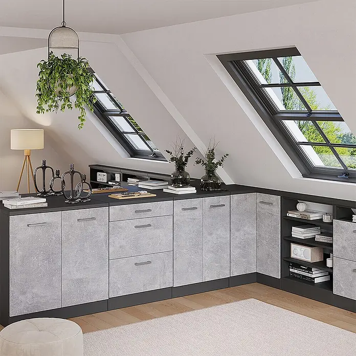 Küchenschrank für Dachschrägen R-Line 60 cm Beton Art.-Nr. 61698 - 