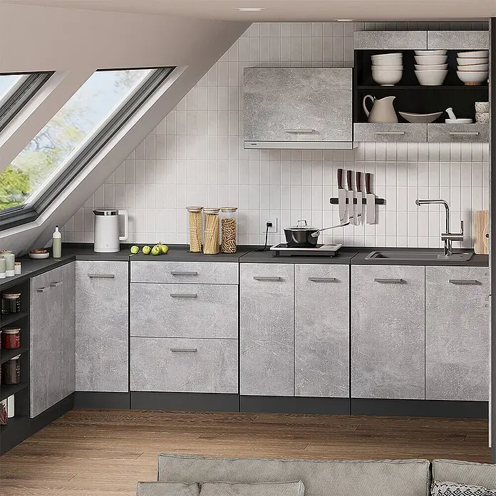 Küchenschrank für Dachschrägen R-Line 60 cm Beton Art.-Nr. 61698 - 