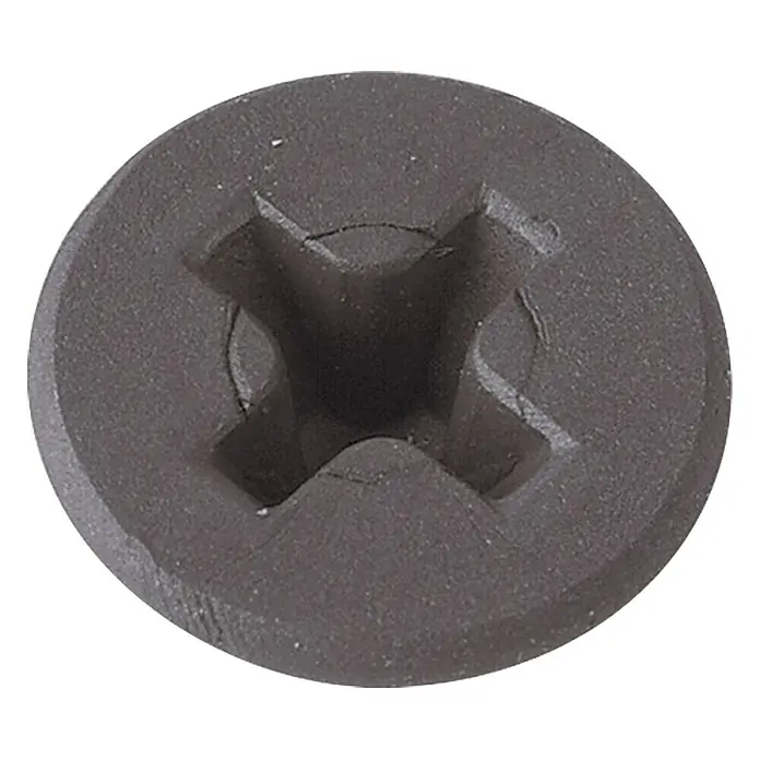 Profi Depot Schraube für Faserzementplatte - Durchmesser: 3,9 mm, Länge: 30 mm, Senkkopf, Feingewinde, 1.000 Stk. - Nahaufnahme eines schwarzen Trockenbauschraubenkopfes mit Kreuzschlitz, der für sicheren Halt konzipiert ist.