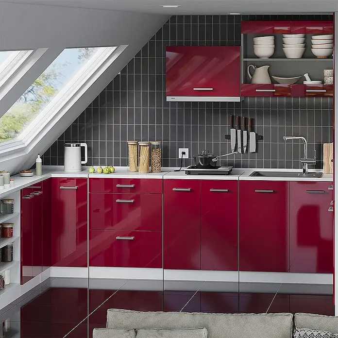 Küchenschrank für Dachschrägen R-Line 60 cm Rot Hochglanz Art.-Nr. 61731 - 