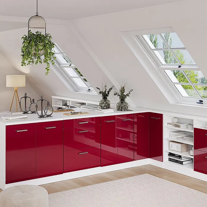 Küchenschrank für Dachschrägen R-Line 60 cm Rot Hochglanz Art.-Nr. 61731 - 