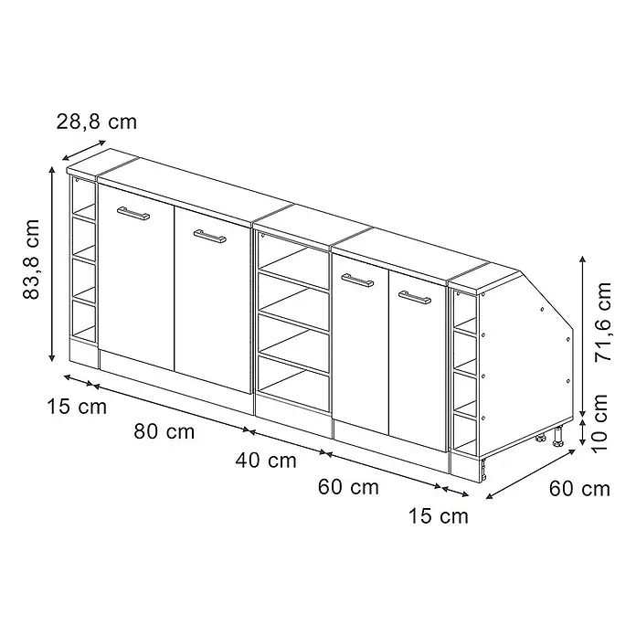 Vicco Küchenschrank für Dachschrägen R-Line, Anthrazit Landhaus, 210 cm - 