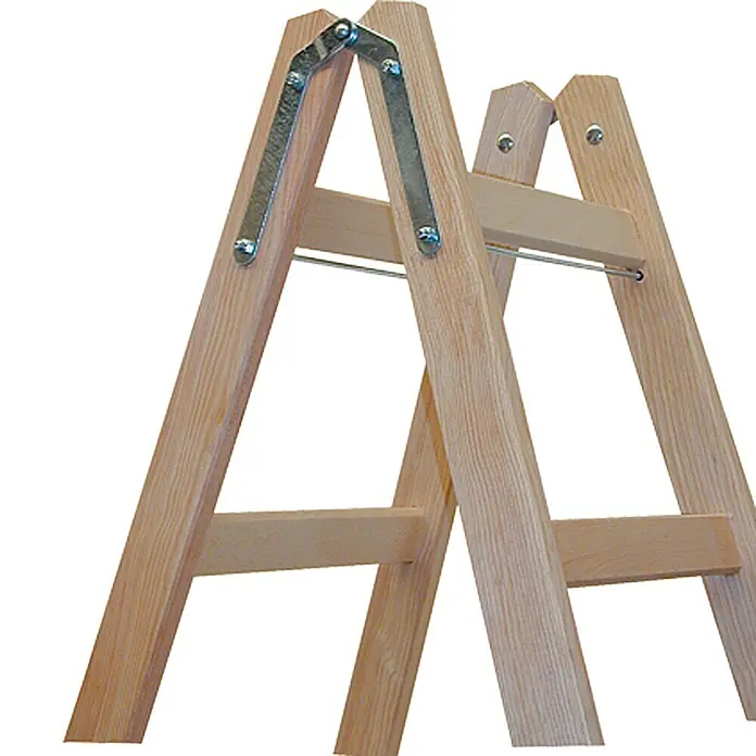 Krause Stabilo Escalera doble - Número de peldaños: 12 ud., Altura de trabajo: 3 m, Madera - Escalera de madera con bisagras de metal. Una escalera doméstica portátil y plegable, ideal para el uso diario.