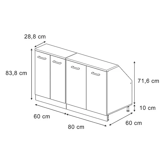 Vicco Küchenschrank für Dachschrägen R-Line, Anthrazit Hochglanz, 140 cm - 