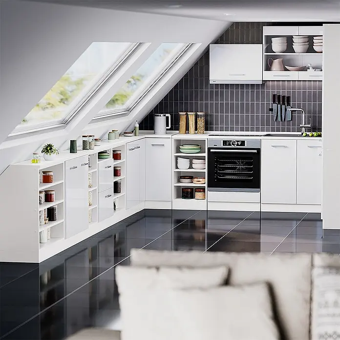 Küchenschrank für Dachschrägen R-Line 60 cm Weiß Hochglanz Art.-Nr. 59964 - 