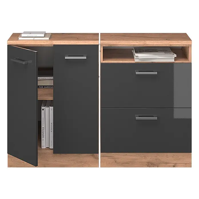 Vicco Küchenschrank für Dachschrägen R-Line, Anthrazit Hochglanz, 120 cm - 
