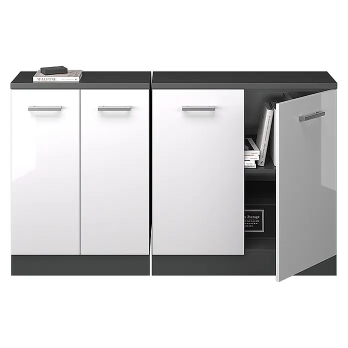 Küchenschrank für Dachschrägen R-Line 140 cm Weiß Hochglanz Art.-Nr. 60411 - 