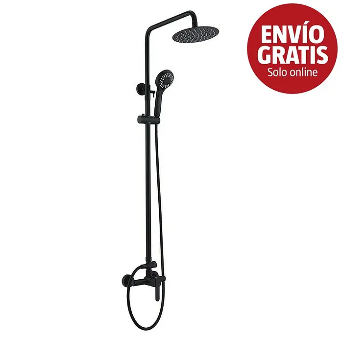 Camargue Sabati Sistema de ducha - Con grifo monomando, Negro - Sistema de ducha negro con rociador redondo, ducha de mano y grifo mezclador.