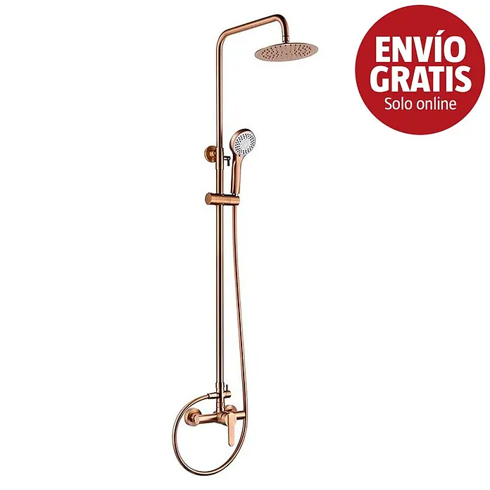 Camargue Sabati Sistema de ducha - Con grifo monomando, Oro rosa - Sistema de ducha de oro rosa con una alcachofa de lluvia redonda y una ducha de mano a juego.