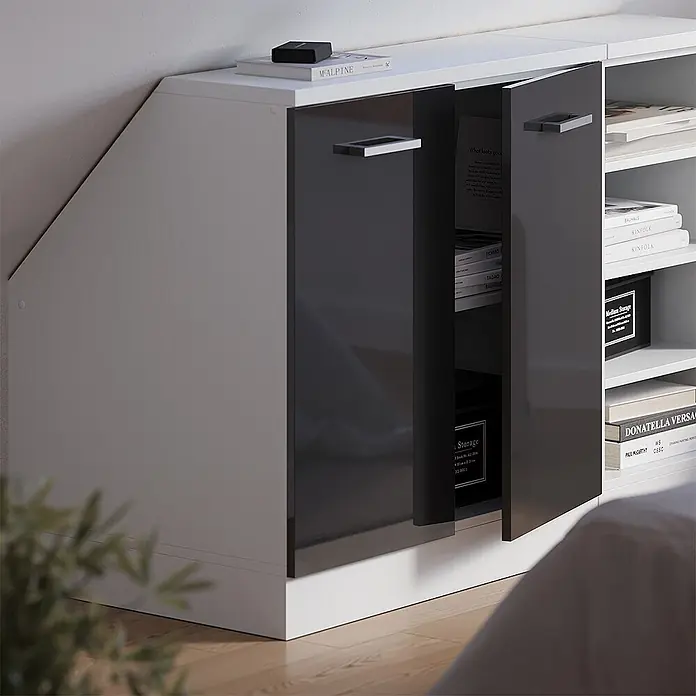Vicco Küchenschrank für Dachschrägen R-Line, Anthrazit Hochglanz, 80 cm - 