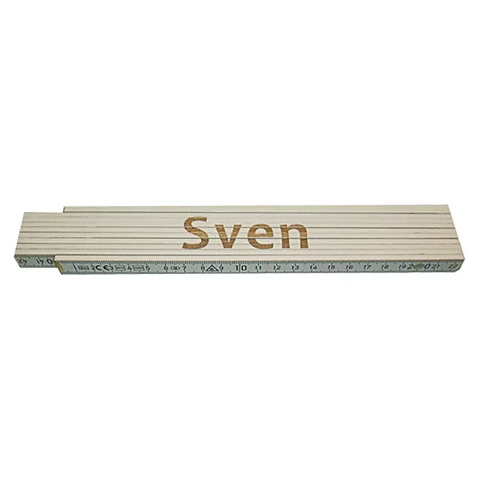 Zollstock - Aufdruck: Sven, 2 m - Bild eines Zollstocks mit dem Namen "Sven", ein praktisches Werkzeug mit persönlicher Note, ideal für genaue Messungen.