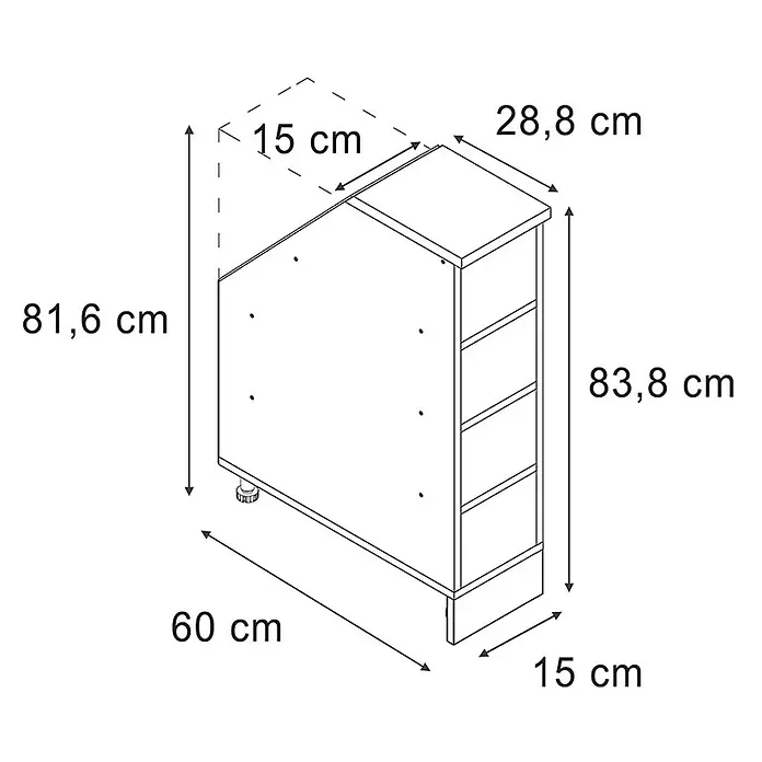 Küchenschrank für Dachschrägen R-Line 15 cm Weiß Art.-Nr. 60288 - 