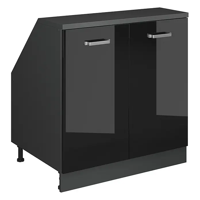 Vicco Küchenschrank für Dachschrägen R-Line, Schwarz Hochglanz, 80 cm - 