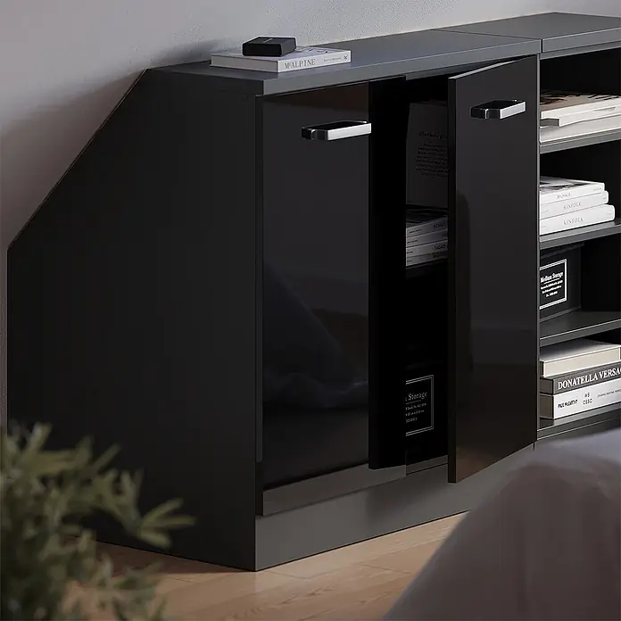 Vicco Küchenschrank für Dachschrägen R-Line, Schwarz Hochglanz, 80 cm - 