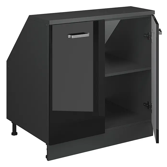 Vicco Küchenschrank für Dachschrägen R-Line, Schwarz Hochglanz, 80 cm - 