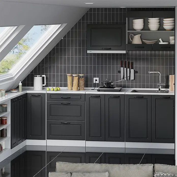 Vicco Küchenschrank für Dachschrägen R-Line, Anthrazit Landhaus, 60 cm - 