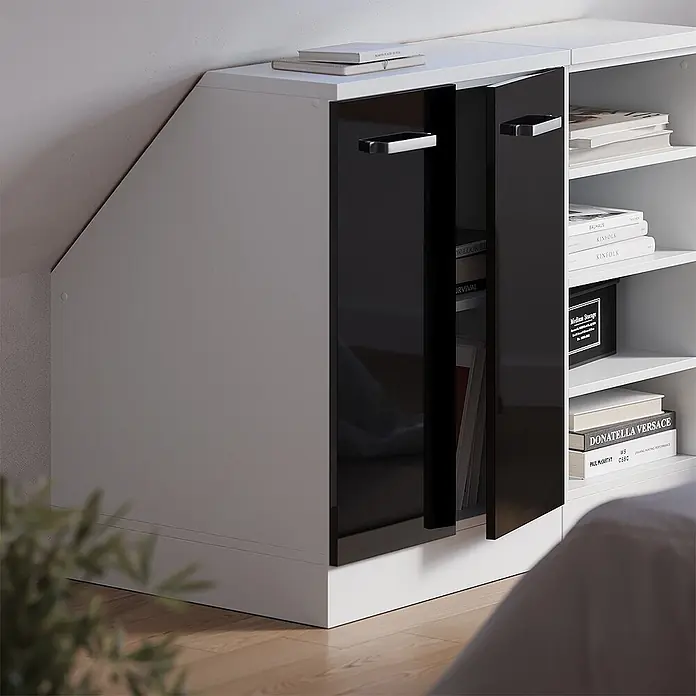 Vicco Küchenschrank für Dachschrägen R-Line, Schwarz HGL/Weiß, 60 cm - 