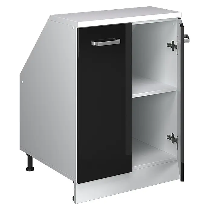 Vicco Küchenschrank für Dachschrägen R-Line, Schwarz HGL/Weiß, 60 cm - 