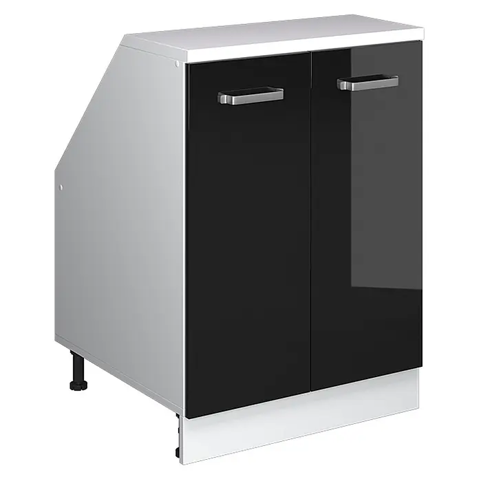 Vicco Küchenschrank für Dachschrägen R-Line, Schwarz HGL/Weiß, 60 cm - 