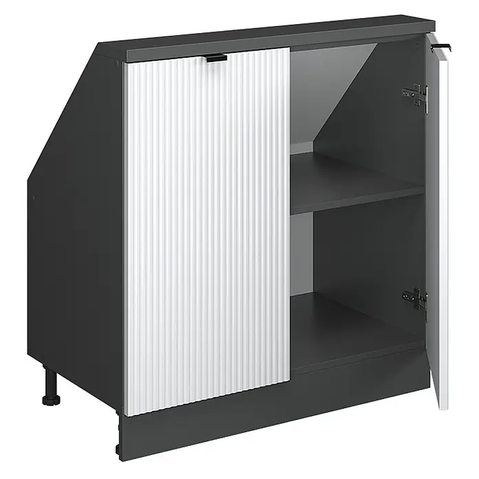 Küchenschrank für Dachschrägen R-Line 80 cm Weiß Riffel Art.-Nr. 60636 - 