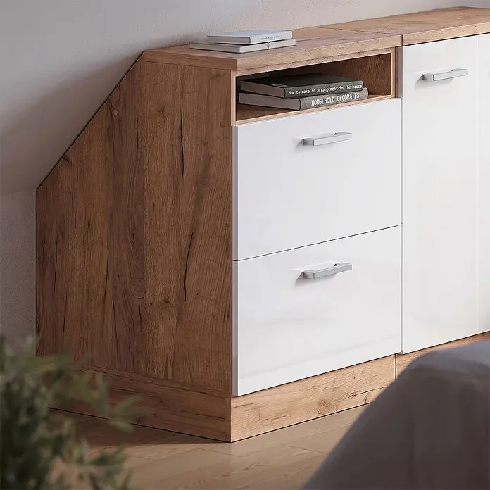 Küchenschrank für Dachschrägen R-Line 60 cm Weiß Hochglanz Art.-Nr. 60111 - 