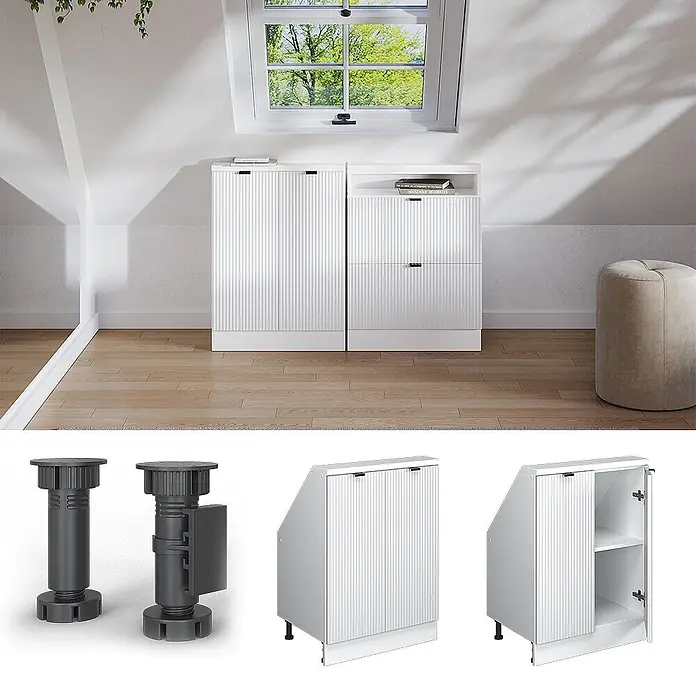 Küchenschrank für Dachschrägen R-Line 60 cm Weiß Riffel Art.-Nr. 60634 - 
