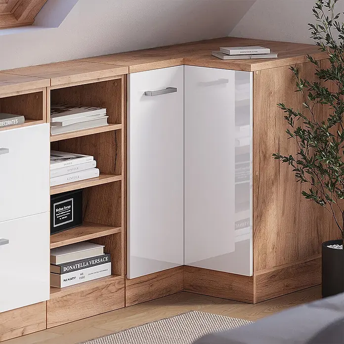 Küchenschrank für Dachschrägen R-Line 75.6 cm Weiß Hochglanz Art.-Nr. 60475 - 